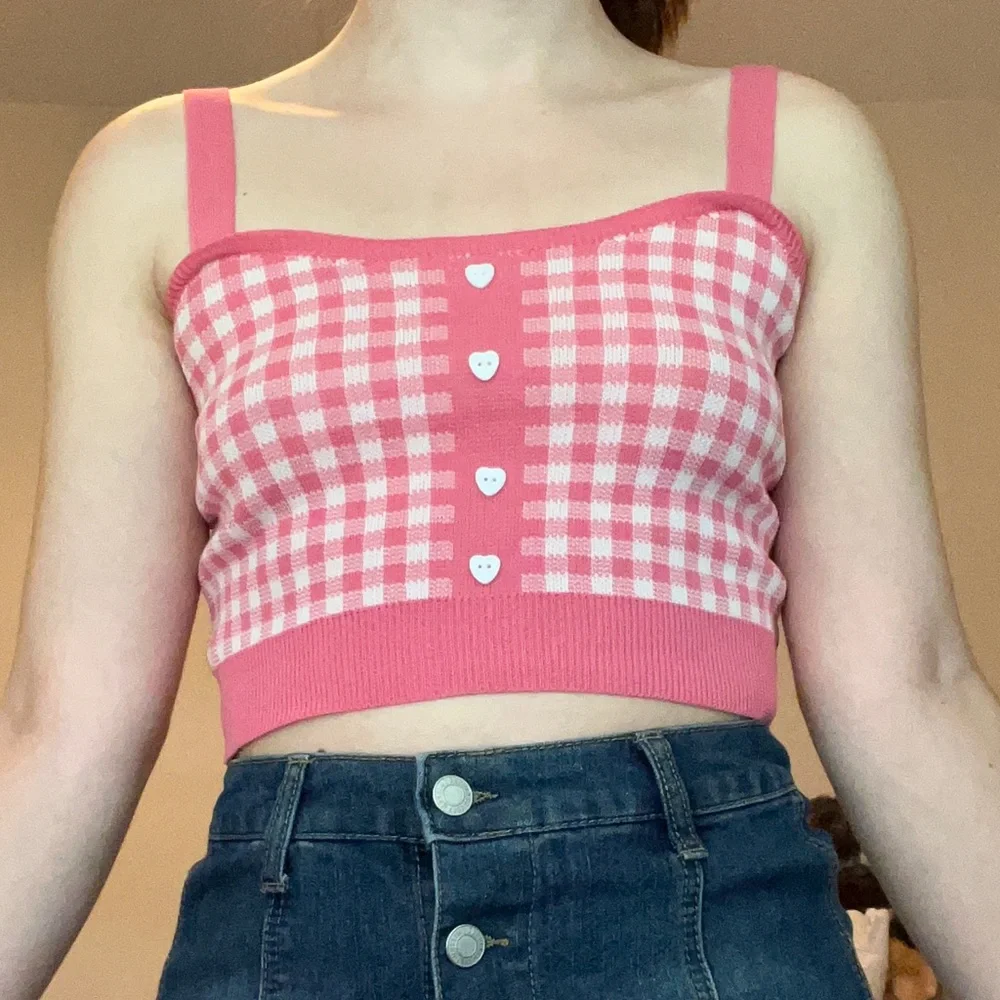 πWhite and Pink Plaid Crop Topπ - Picture 1 of 6
